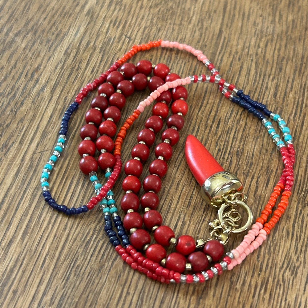 Multicolor Beaded Necklace with Red Pendant